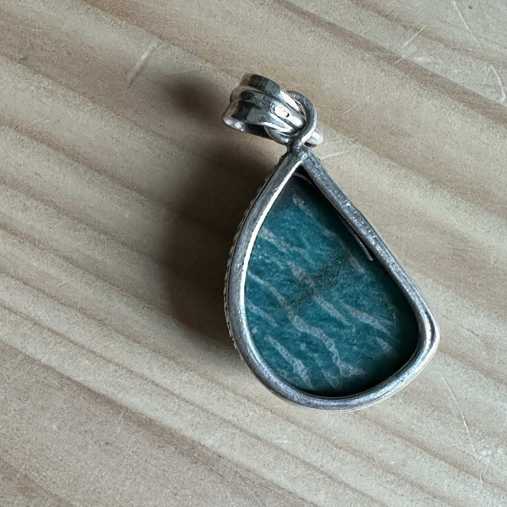 Vintage Artisan Pendant 1.625 Inch Blue Green Banded Amazonite 925 Sterling 9.0g - Picture 2 of 9